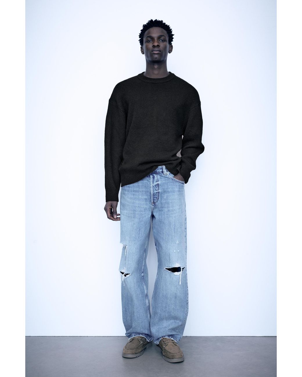 Pull&Bear Black Basic Round Neck Jumper for men