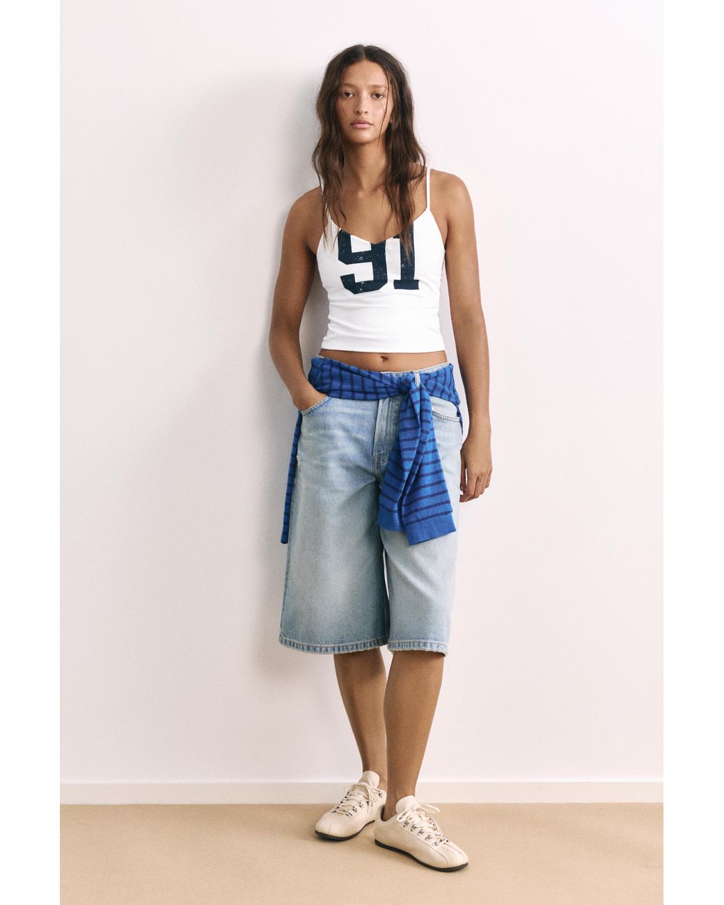 Pull&Bear White Trägertop Mit Nummerngrafik