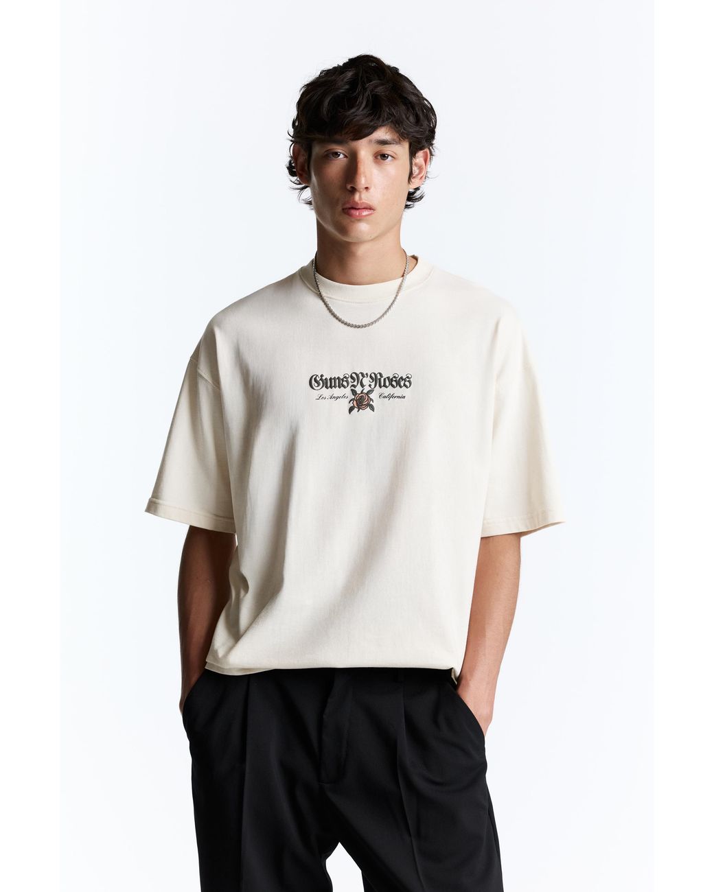 Pull&Bear White Guns N' Roses Relaxed Fit T-Shirt for men