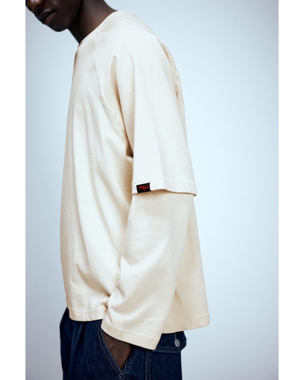 Pull&Bear Blue Double Sleeve T-Shirt for men