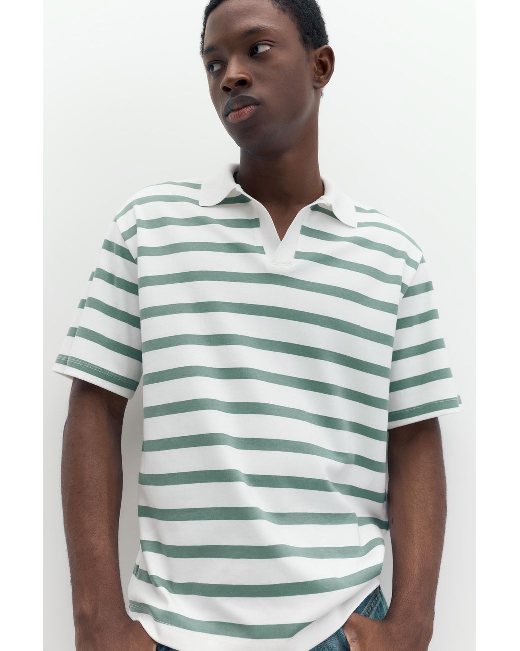 Pull&Bear Green Short Sleeve Interlock Polo Shirt for men