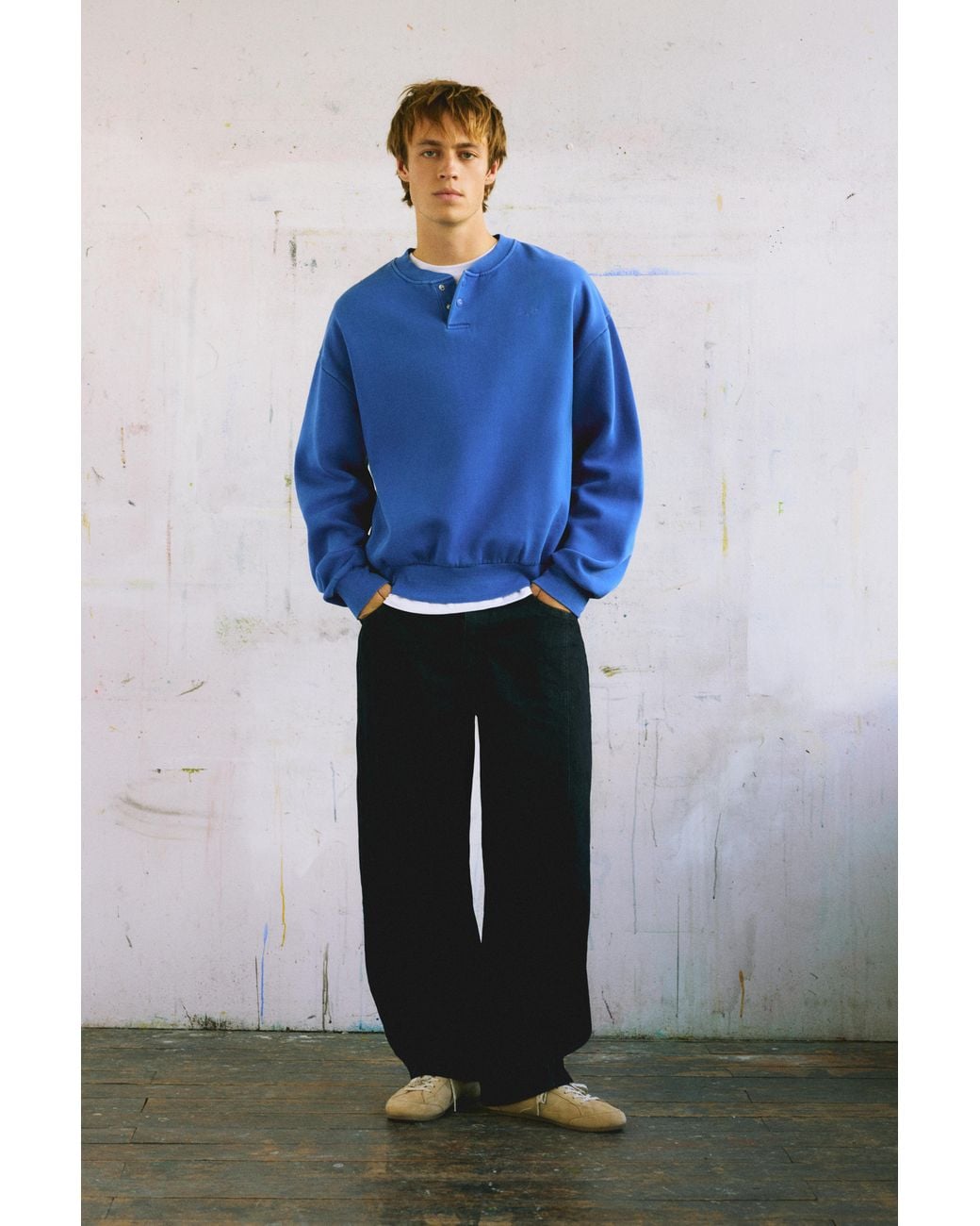 Pull&Bear Blue Henley Sweatshirt for men