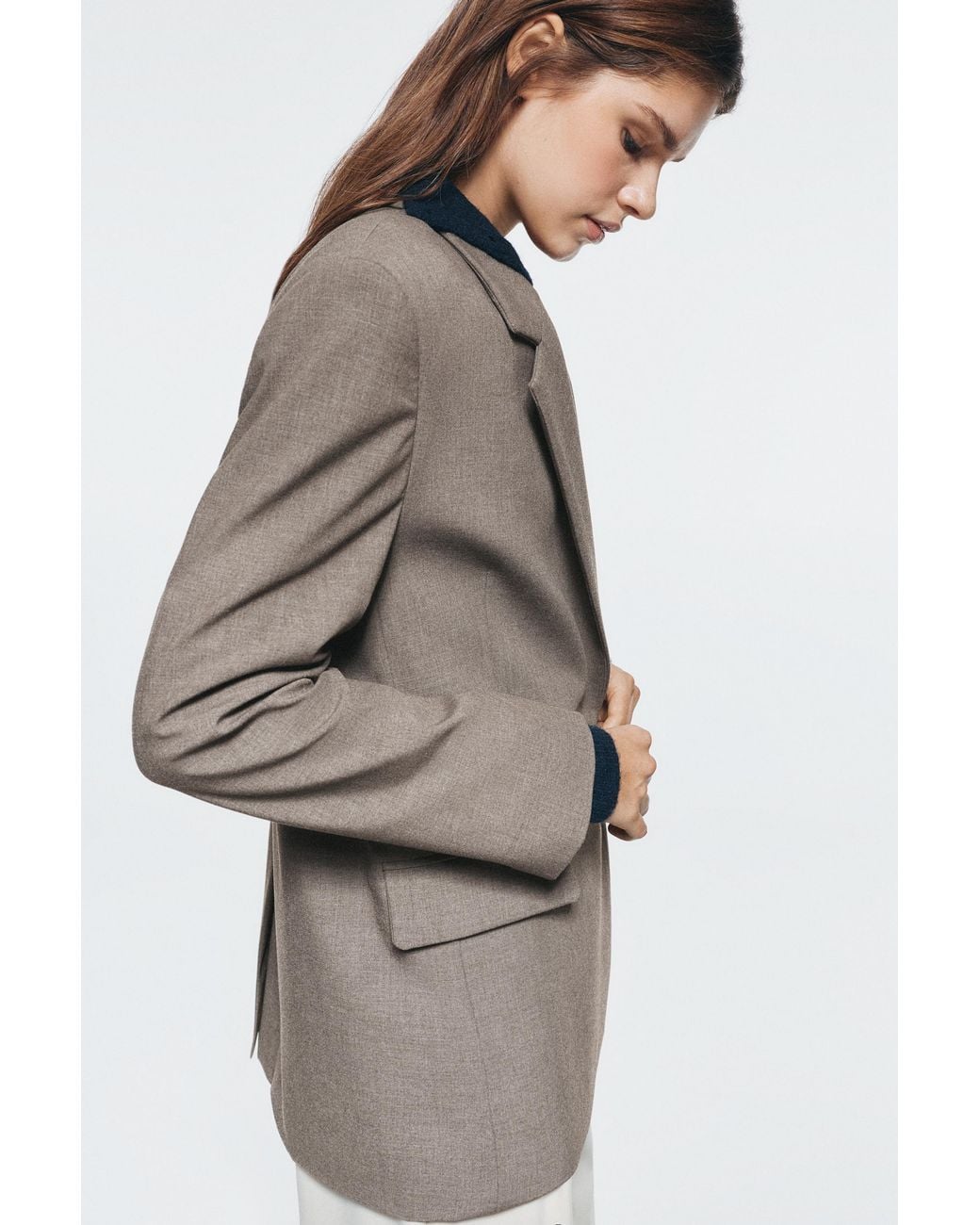 Pull&Bear Gray Double-Breasted Blazer