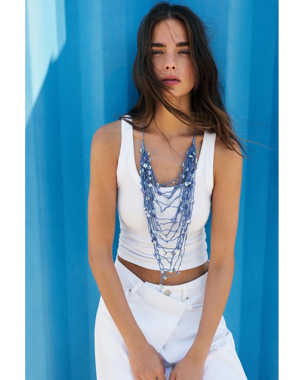 Pull&Bear Blue Mother-Of-Pearl-Effect Multi-Strand Necklace