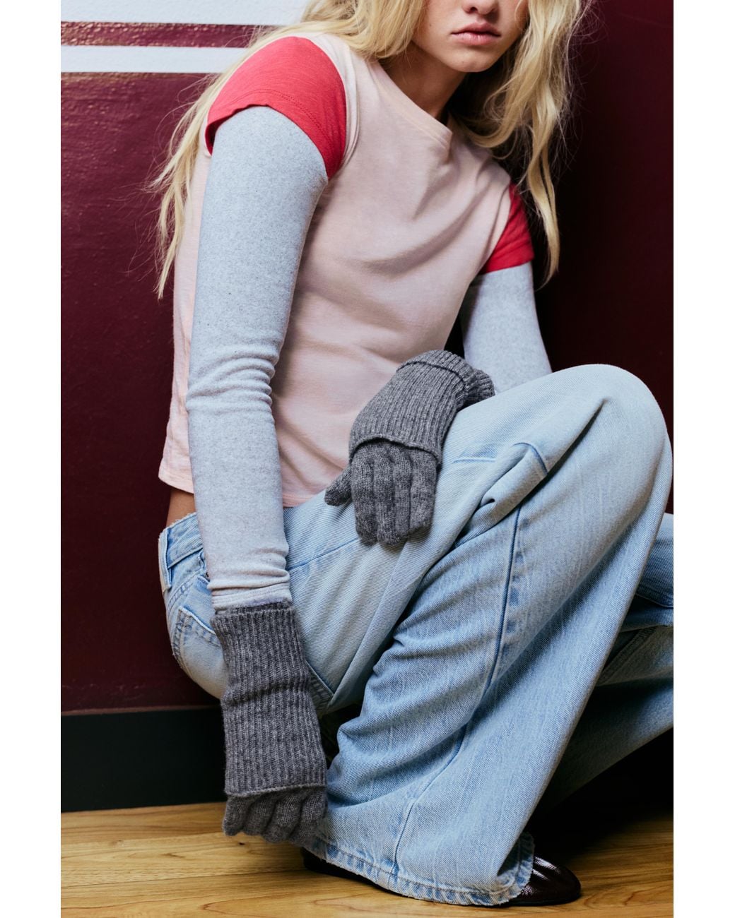 Pull&Bear Blue Ribbed Knit Mittens