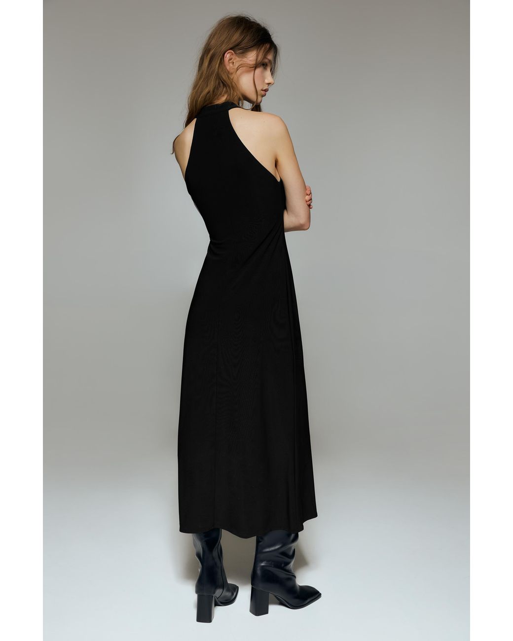 Pull&Bear Black Halter Midi Dress With Fireman Clasps
