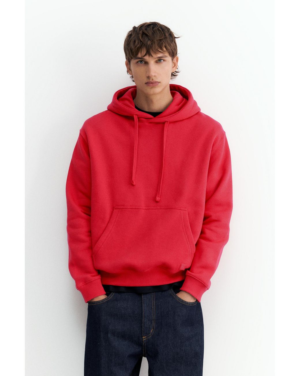 Pull&Bear Red Basic Hoodie for men