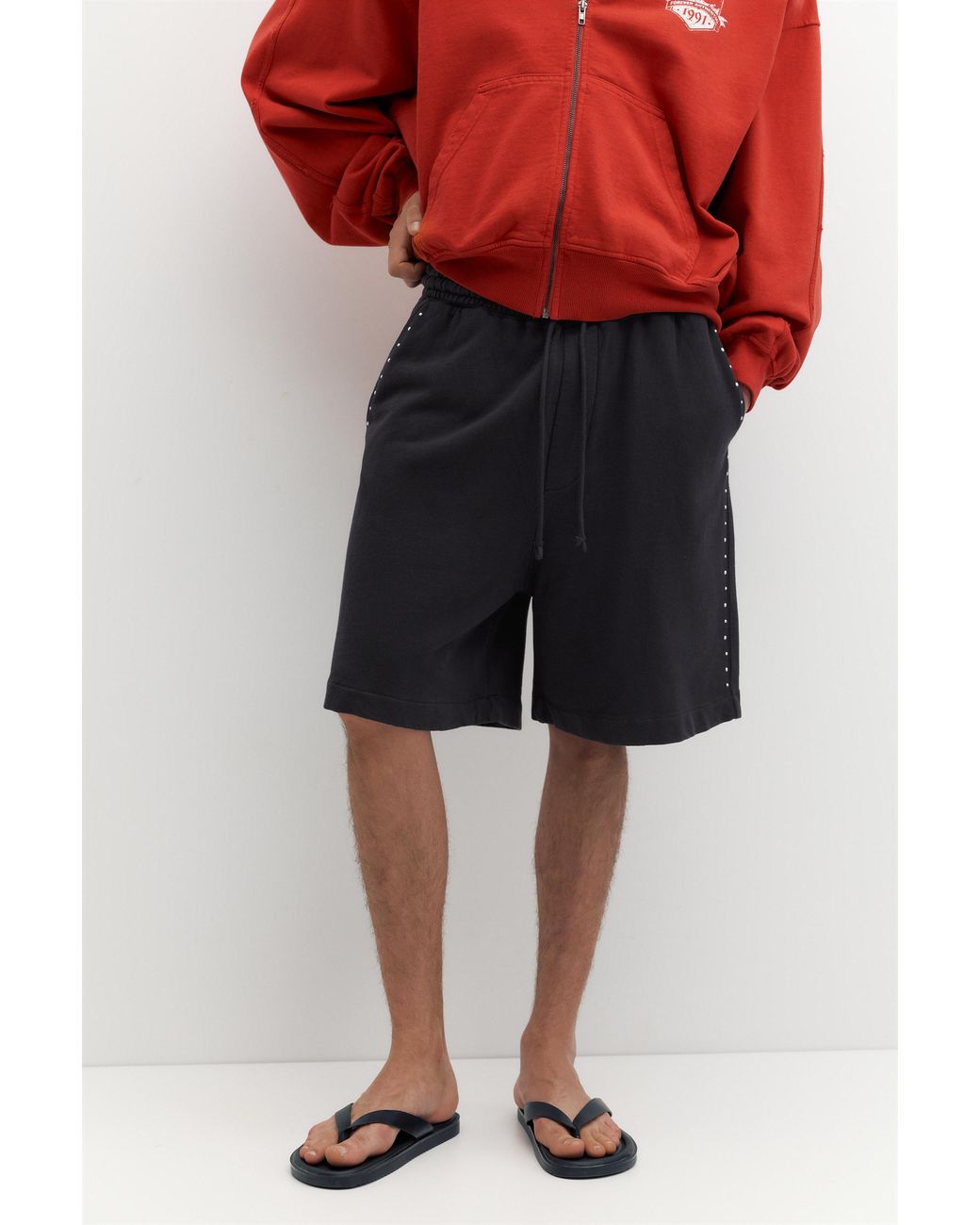 Pull&Bear Red Studded Bermuda Sweat Shorts for men