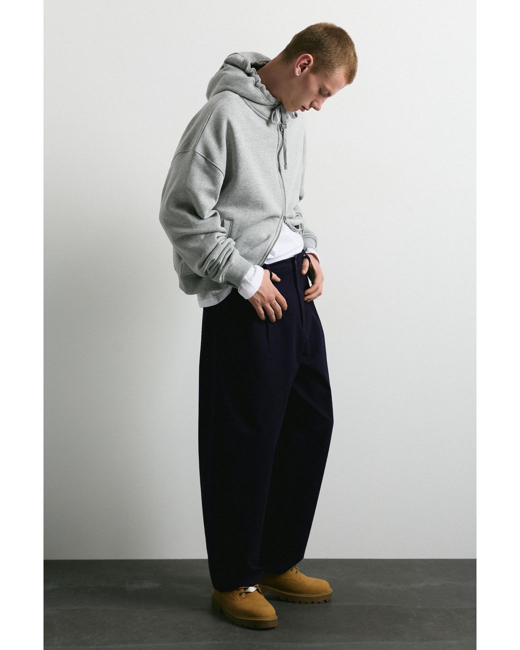 Pull&Bear Gray Baggy Darted Chinos for men