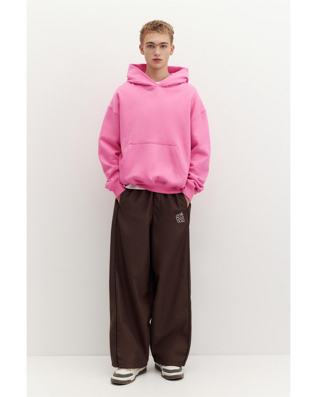Pull&Bear Pink Boxy-Fit Stwd Logo Sweatshirt With Hood for men