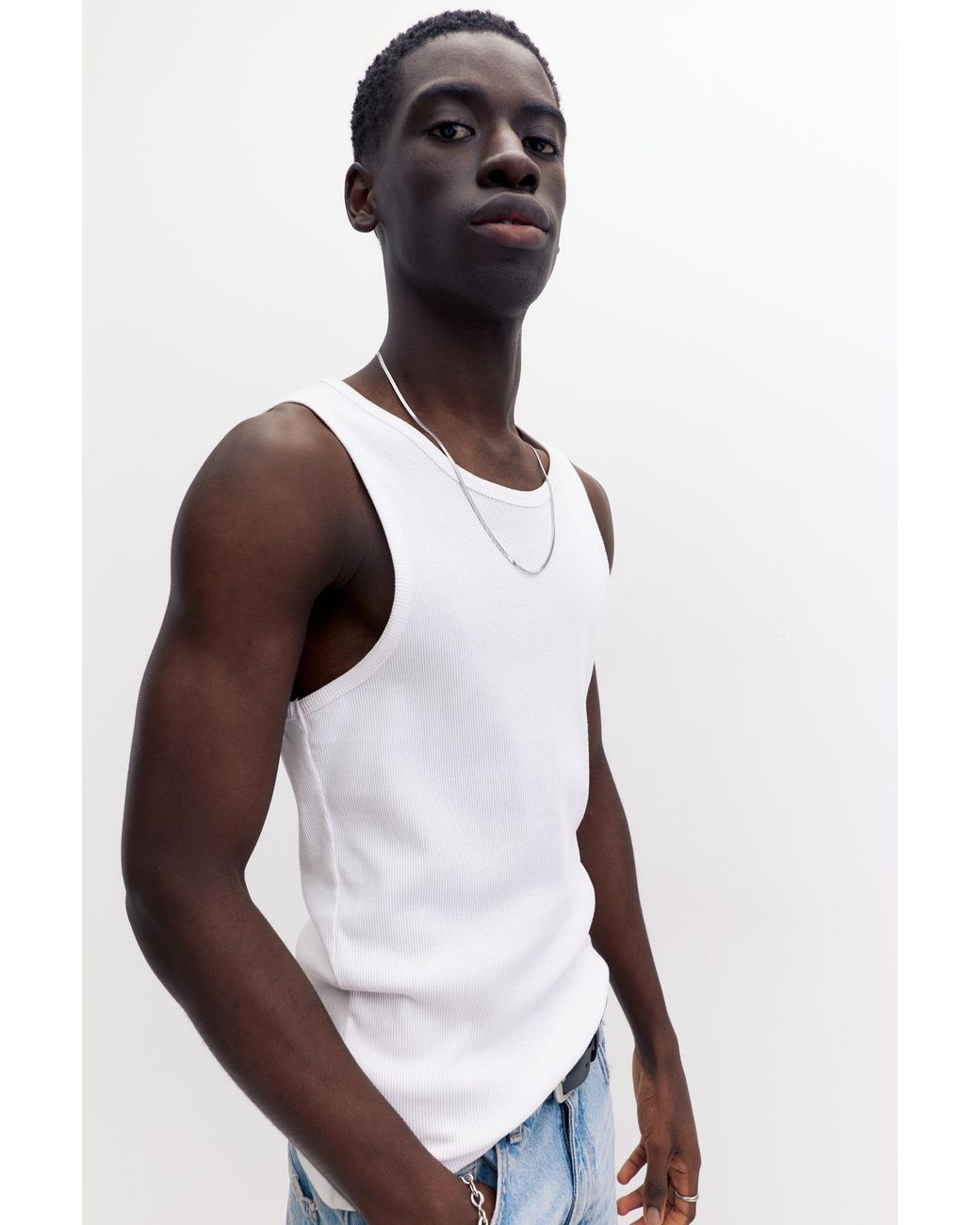 Débardeur Côtelé Pull&Bear pour homme en coloris White