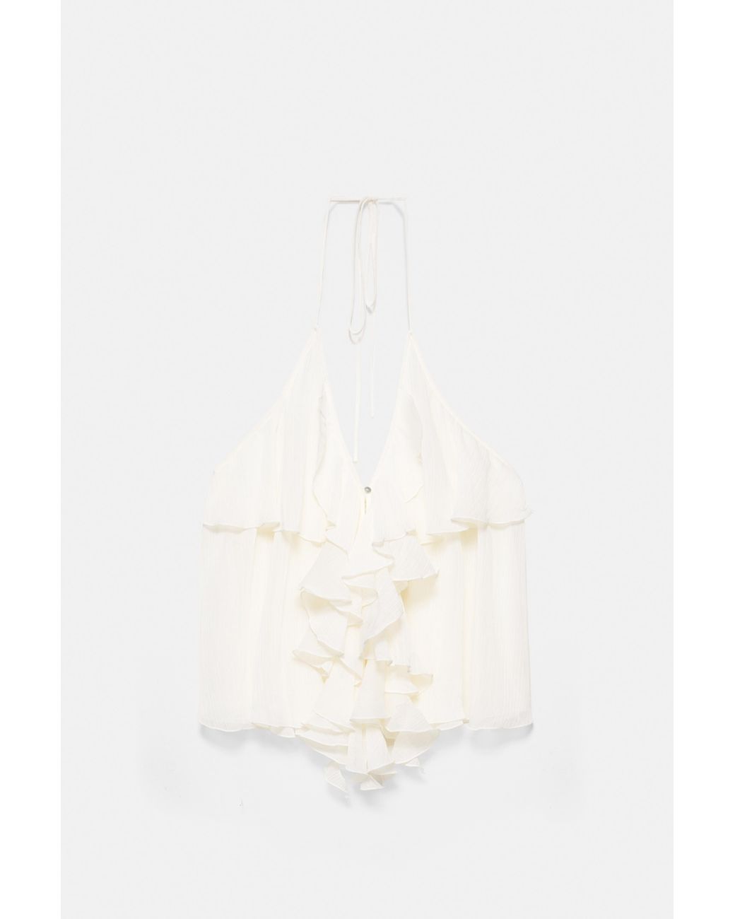 Pull&Bear White Halter Top With Ruffles