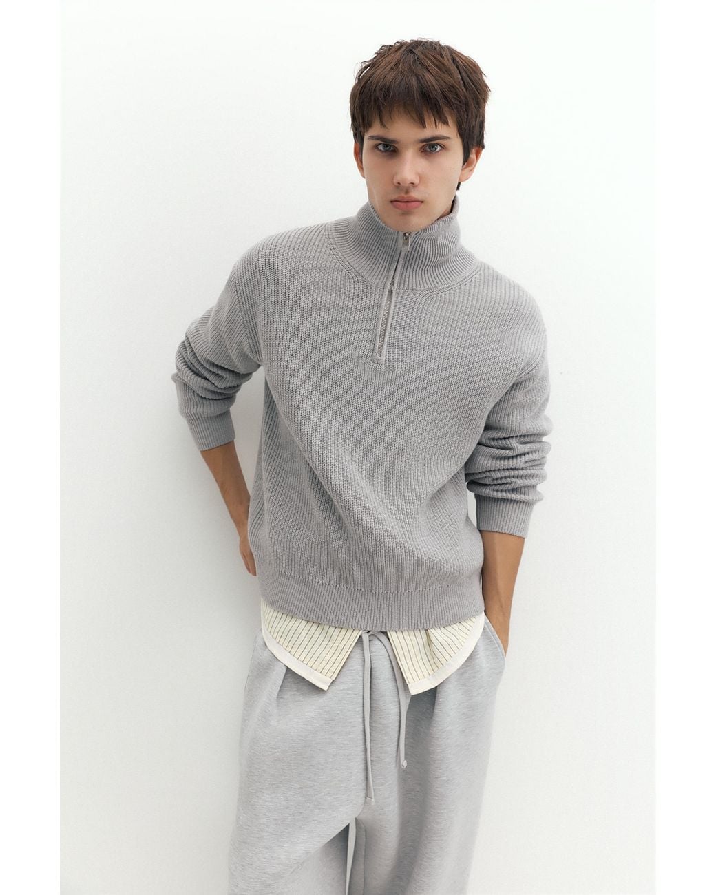 Pull&Bear Gray Quarter-Zip Jumper for men