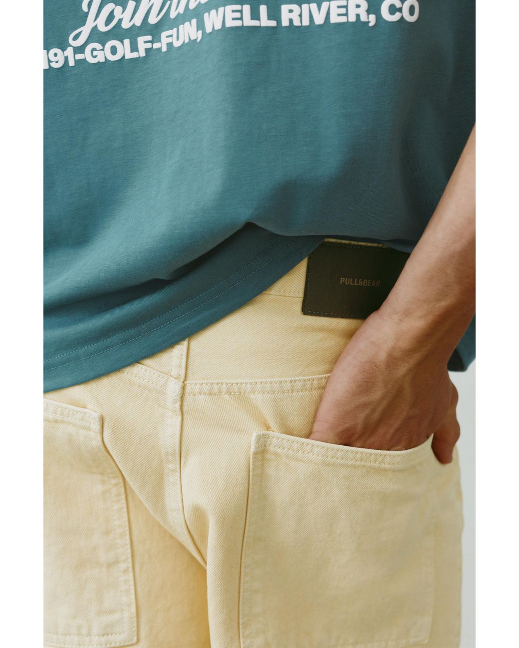 Pull&Bear Yellow Baggy Denim Bermuda Shorts for men