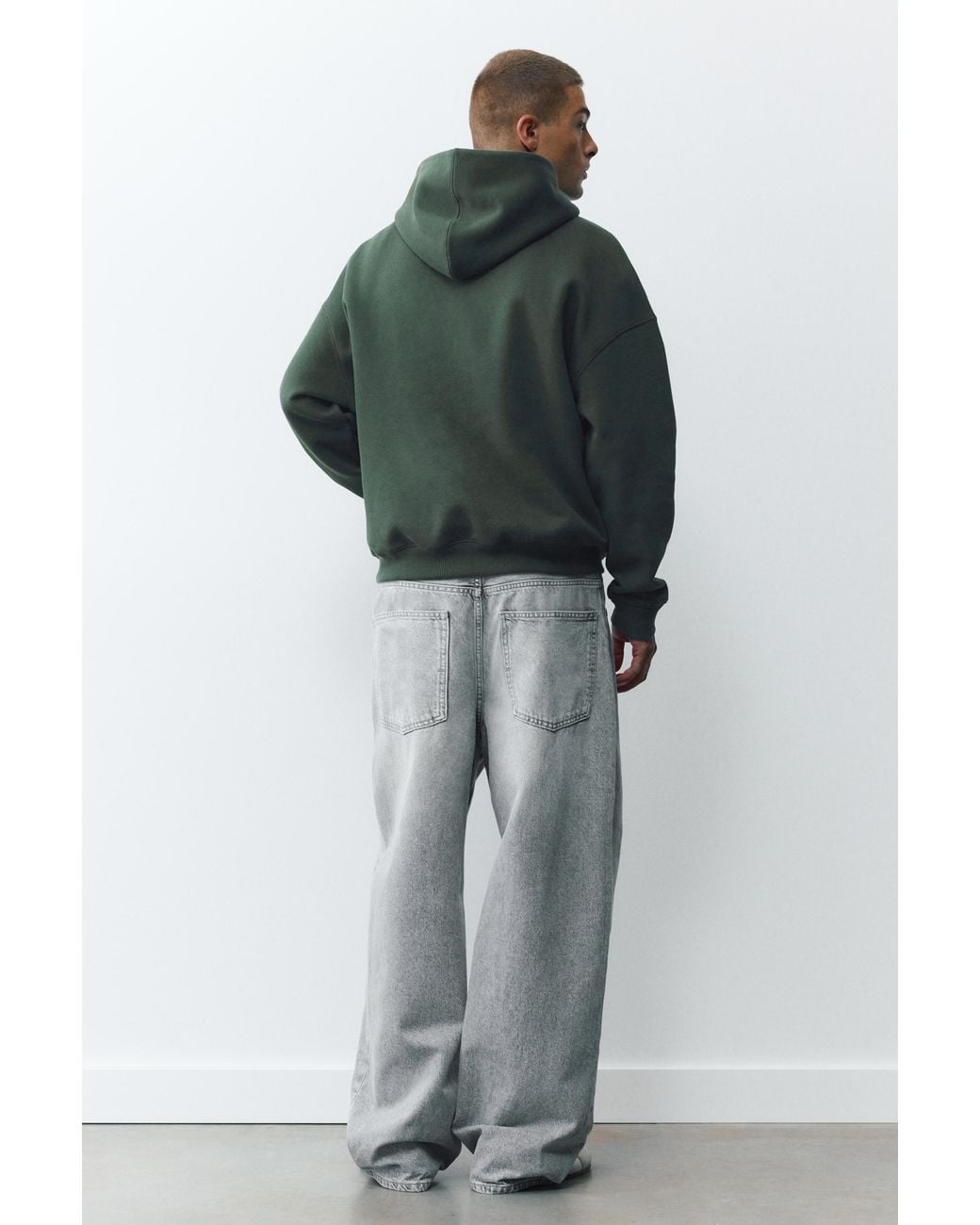 Pull&Bear Green Boxy Fit Hoodie for men