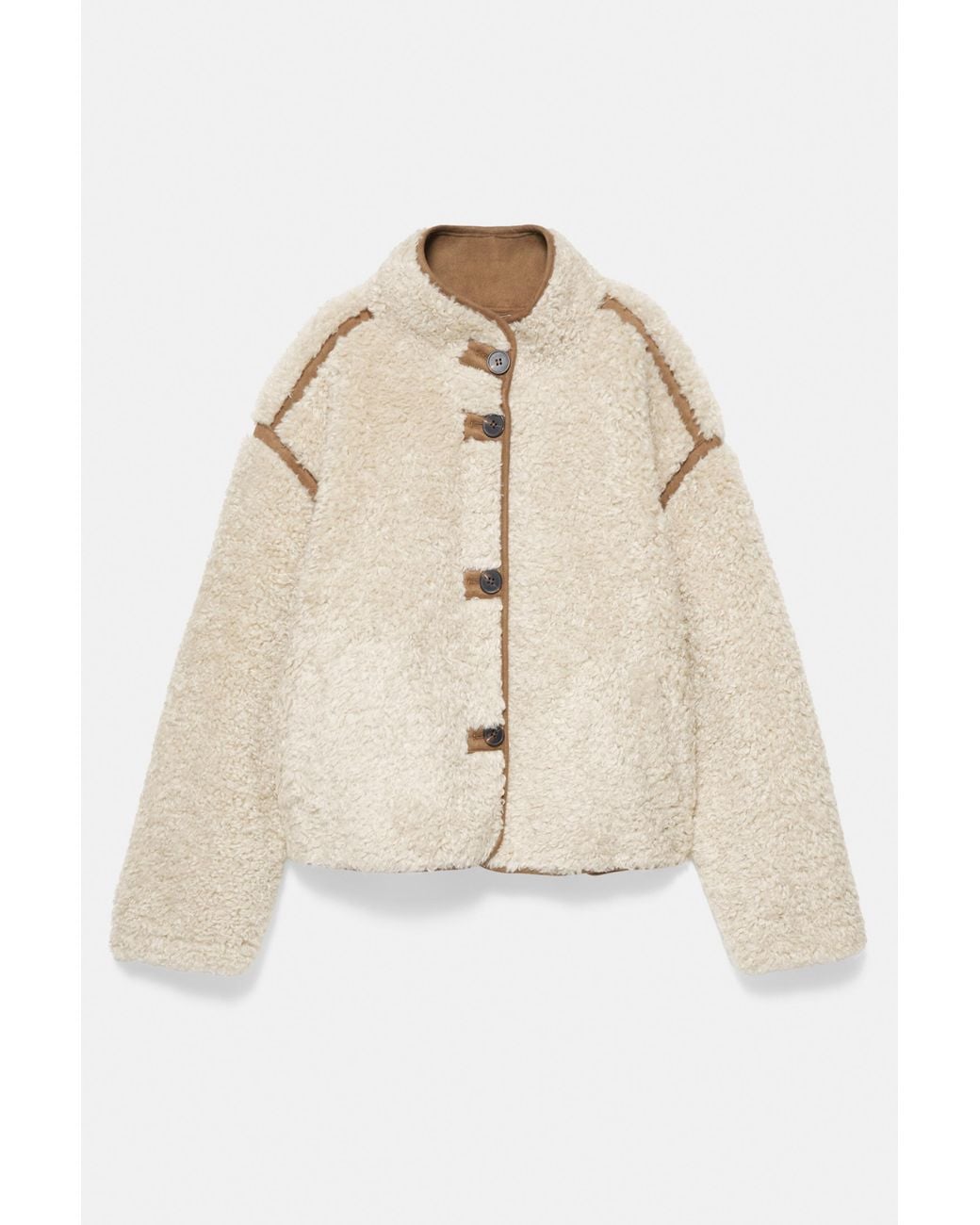 Pull&Bear Natural Faux Shearling Jacket With A High Neck