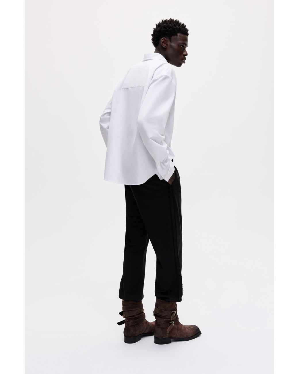 Pull&Bear White Oscar Ouyang Pleated Shirt for men
