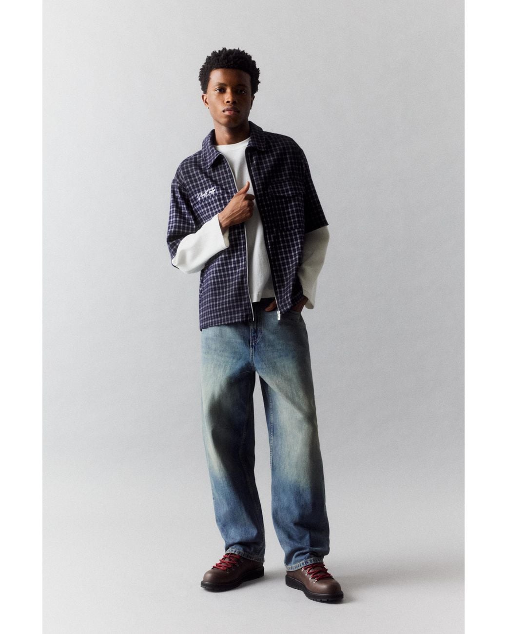 Pull&Bear Hemd Mit Karomuster Und Doppelten Ärmeln in Blue für Herren