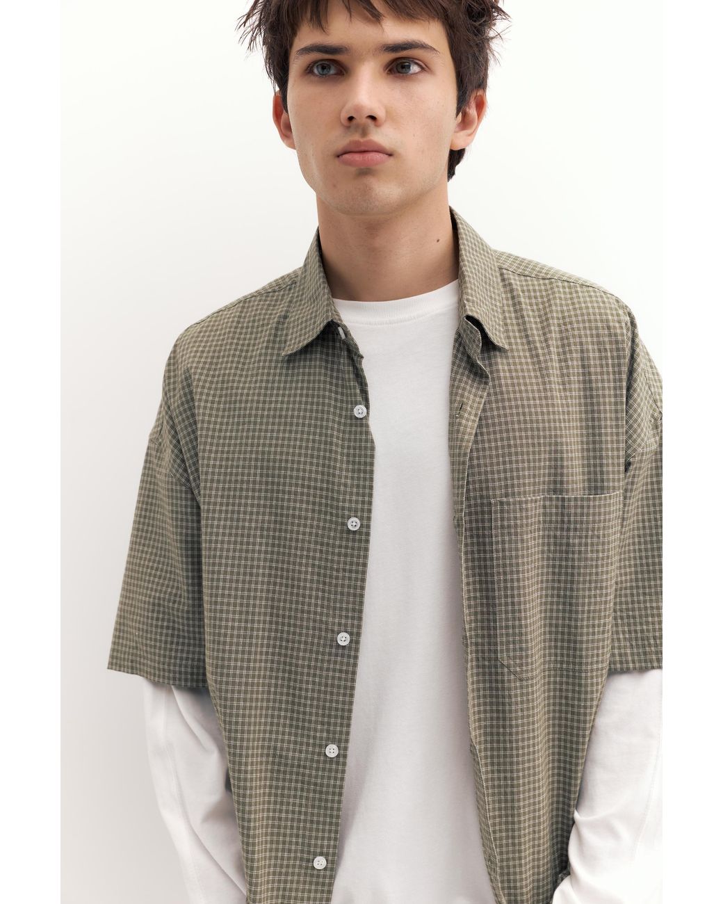 Camicia A Maniche Corte A Quadri di Pull&Bear in Natural da Uomo