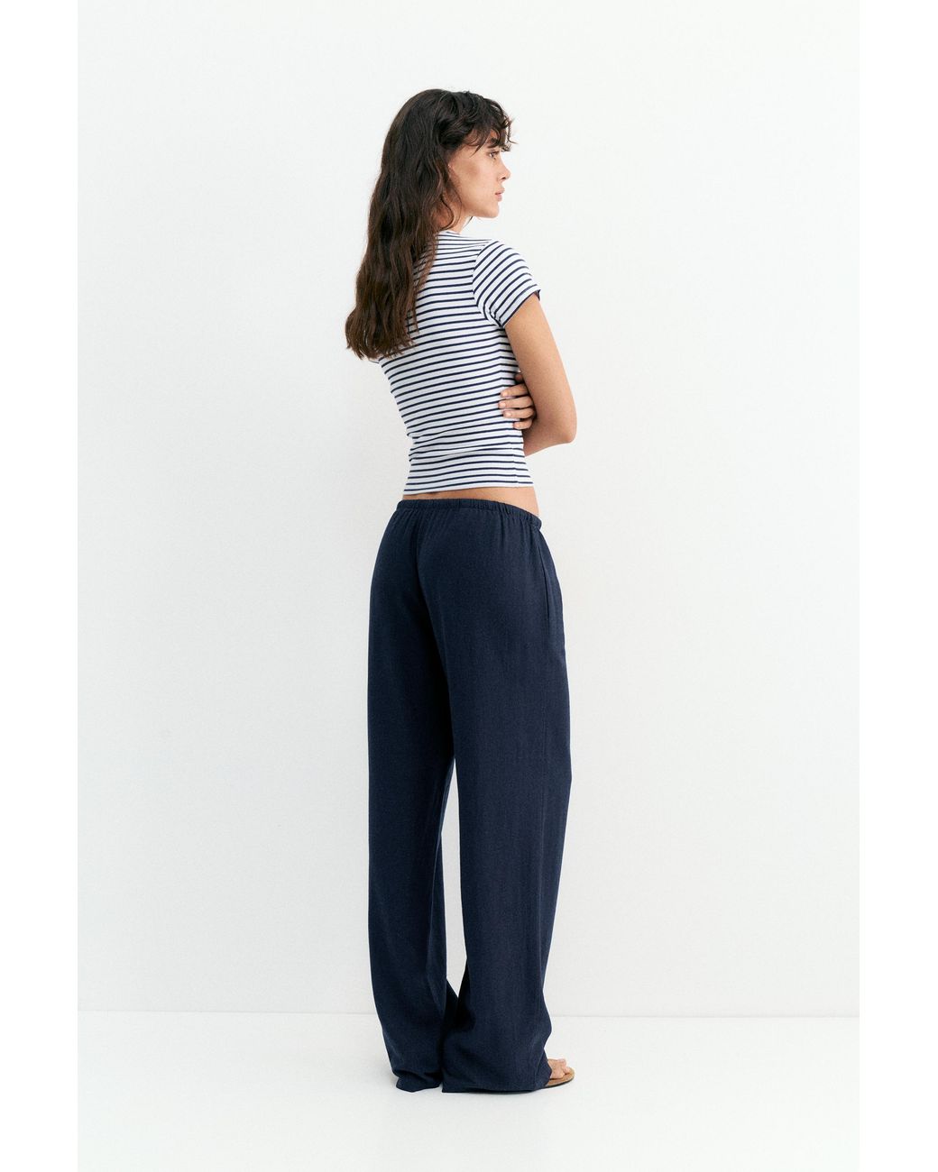 Pull&Bear Blue Linen Blend Joggers