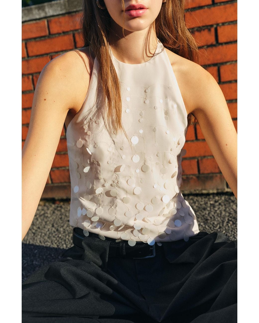 Pull&Bear Blue Sequin Halter Top
