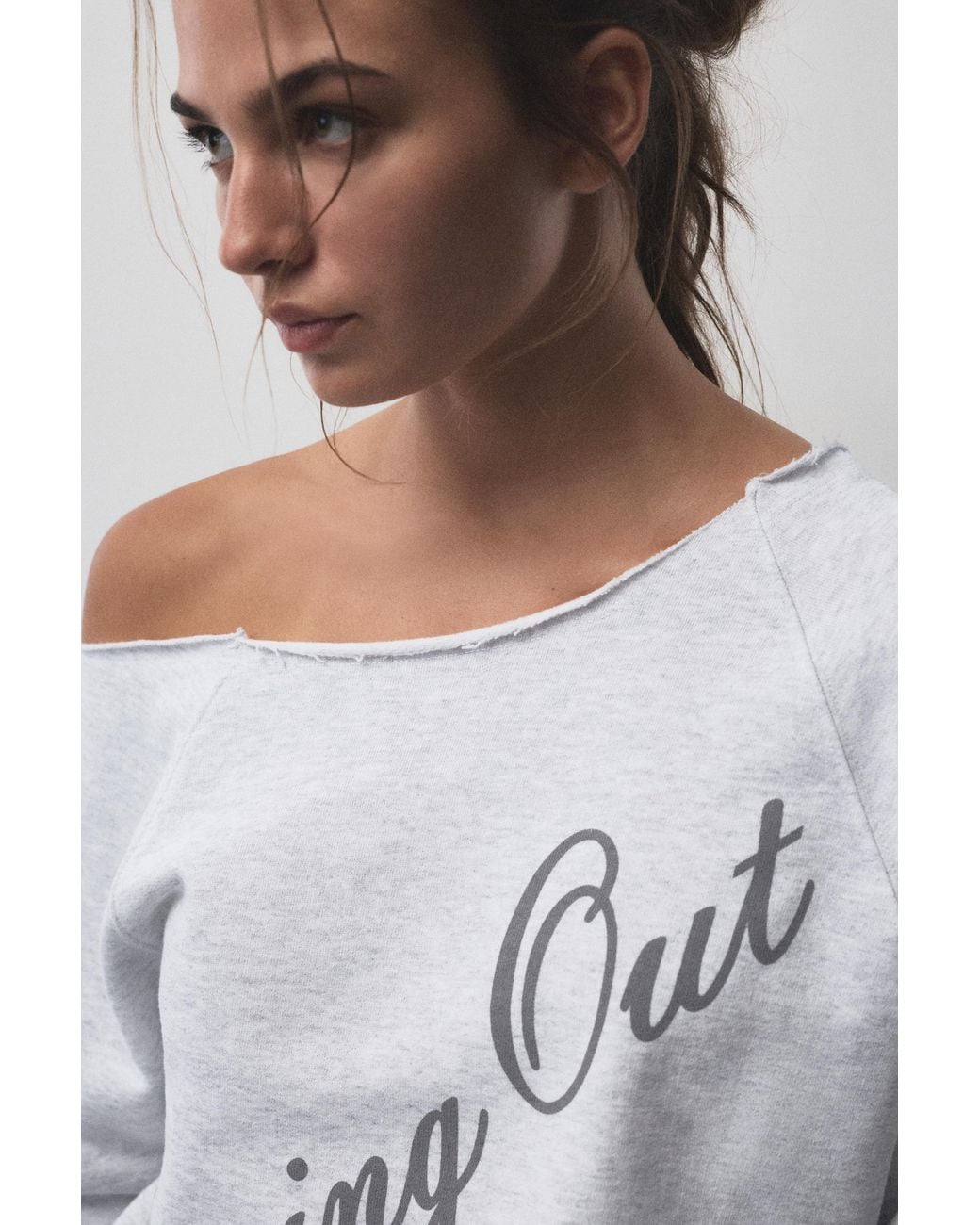 Sweat Asymétrique Imprimé Pull&Bear en coloris White