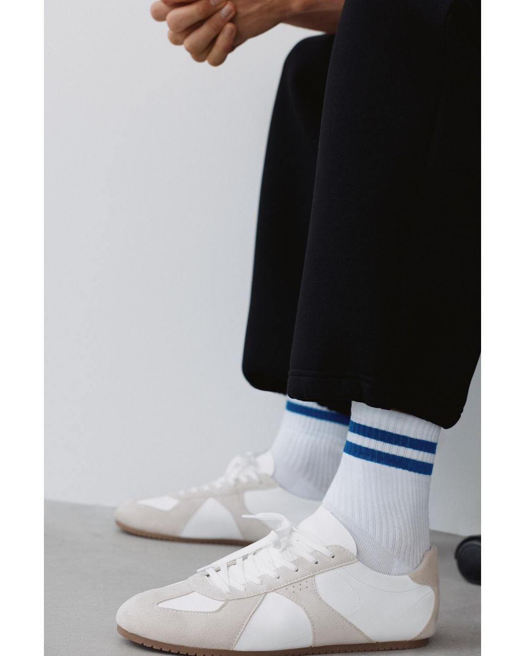 Pull&Bear White Striped Sports Socks for men