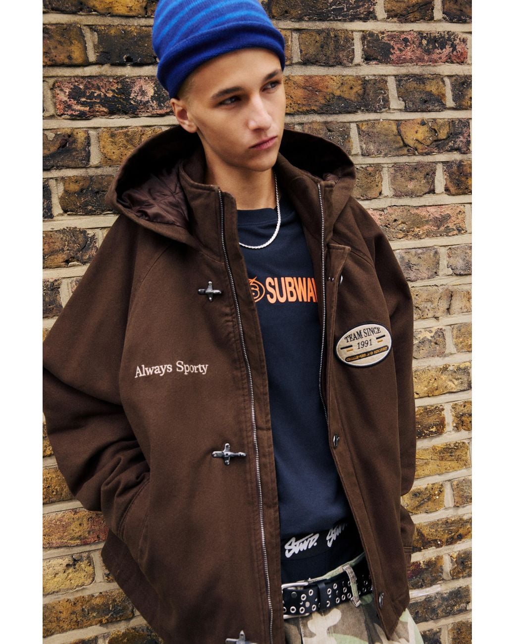 Pull&Bear Brown Jacket With Hood And Fireman Clasp for men