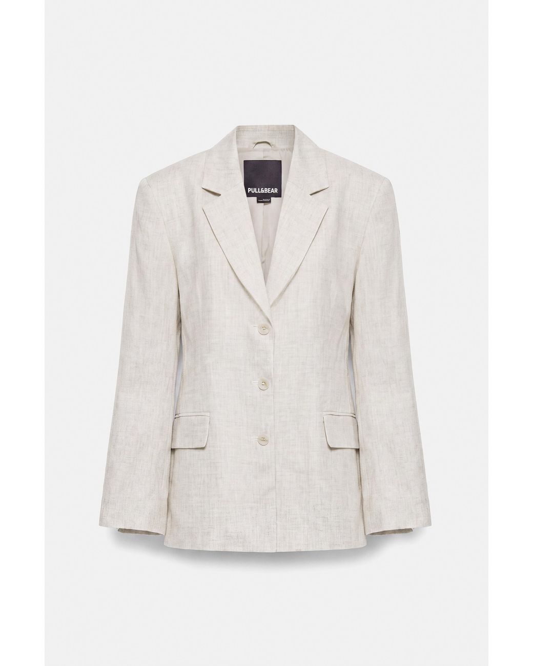Pull&Bear Gray 100% Linen Fitted Blazer