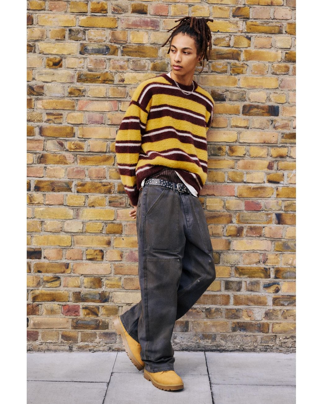 Pull&Bear Natural Striped Knit Jumper for men