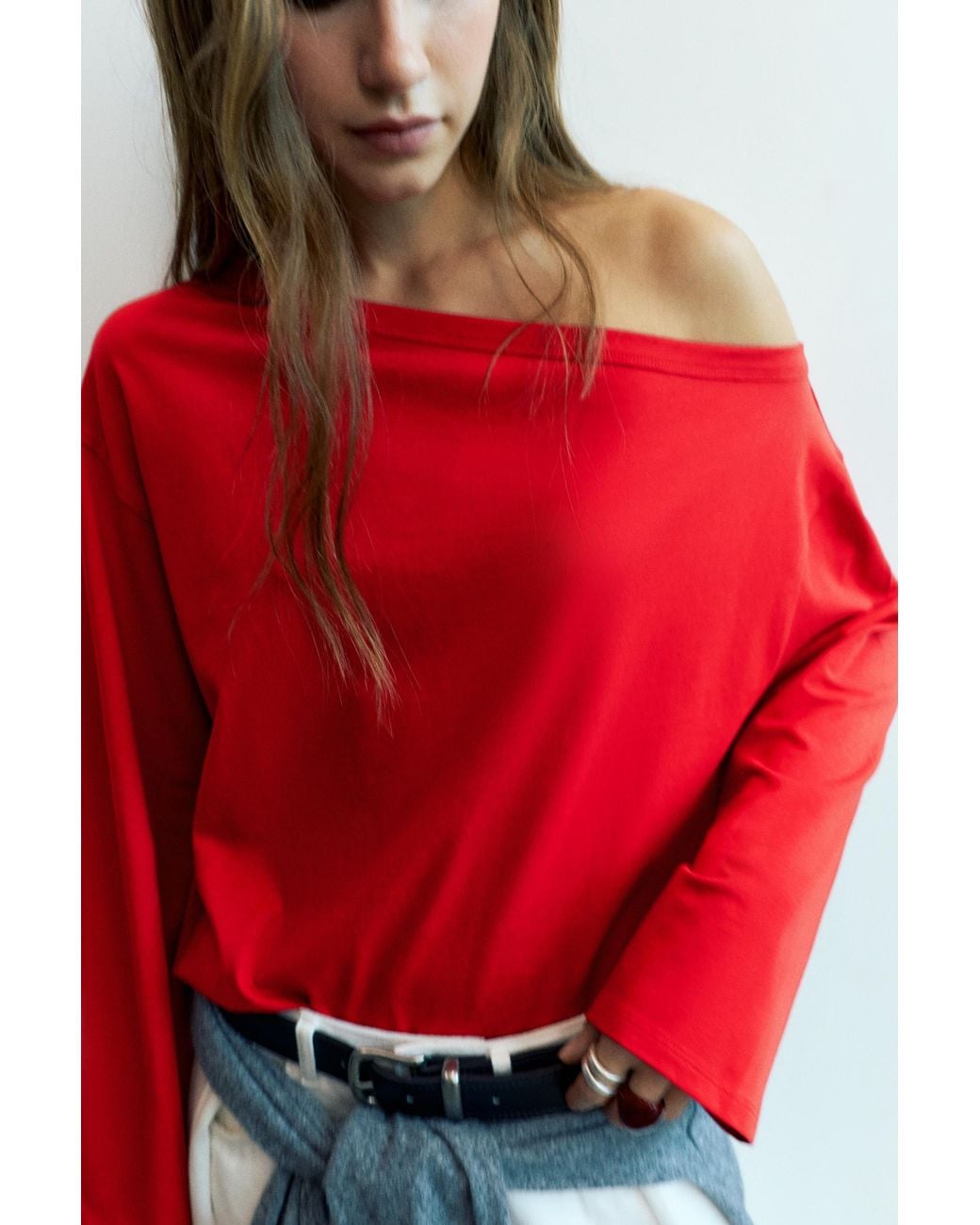 Pull&Bear Red Asymmetric Oversize T-Shirt