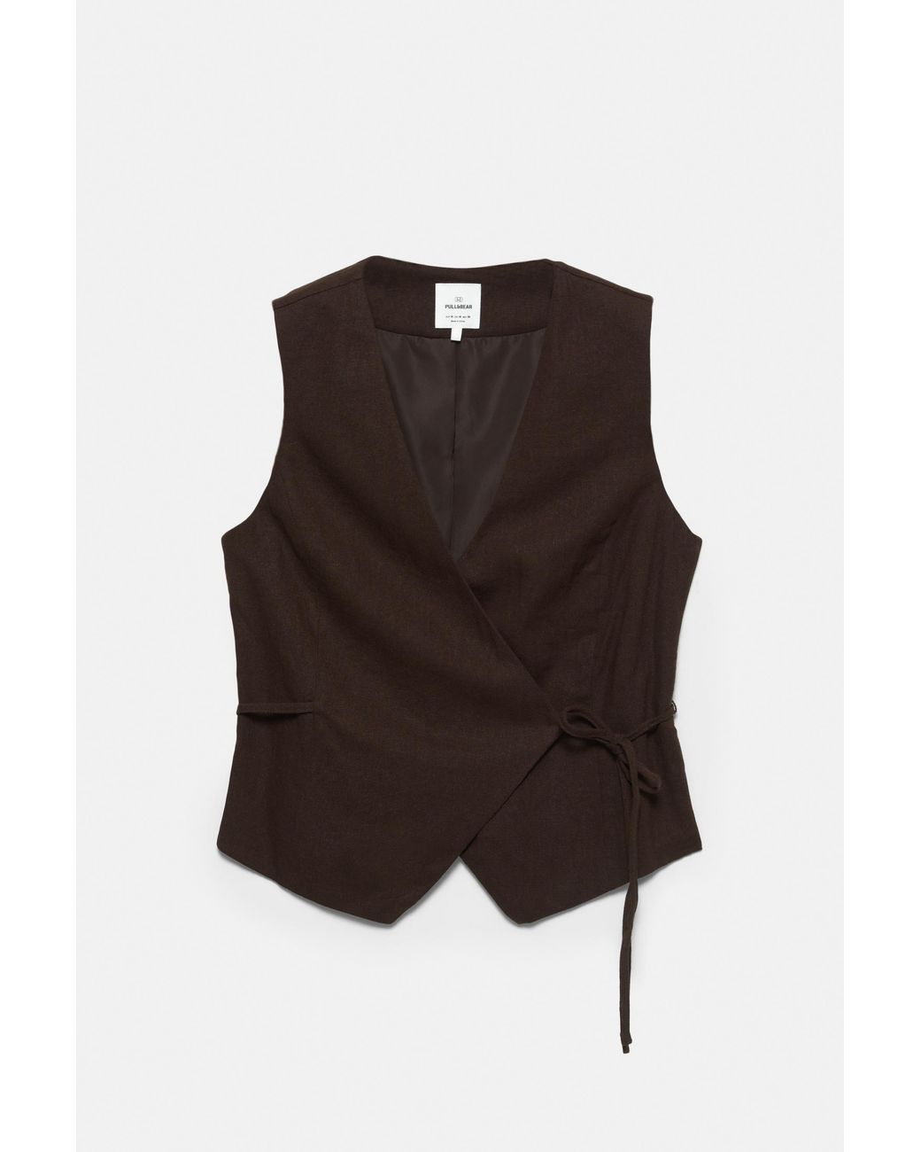 Pull&Bear Brown Rustic Linen-Blend Waistcoat