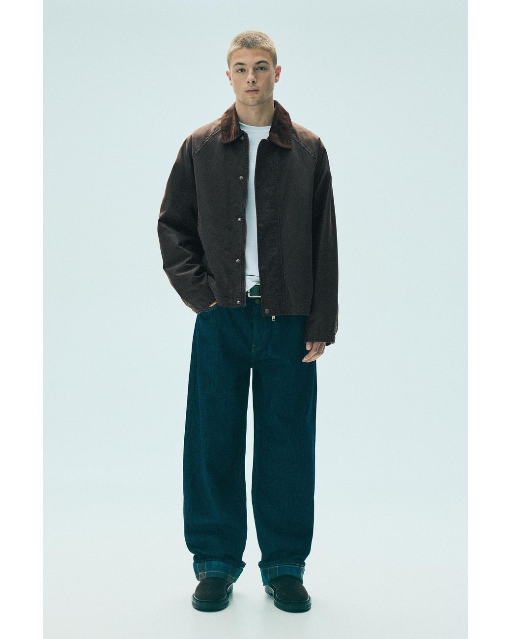 Pull&Bear Blue Waxed Corduroy Collar Jacket for men