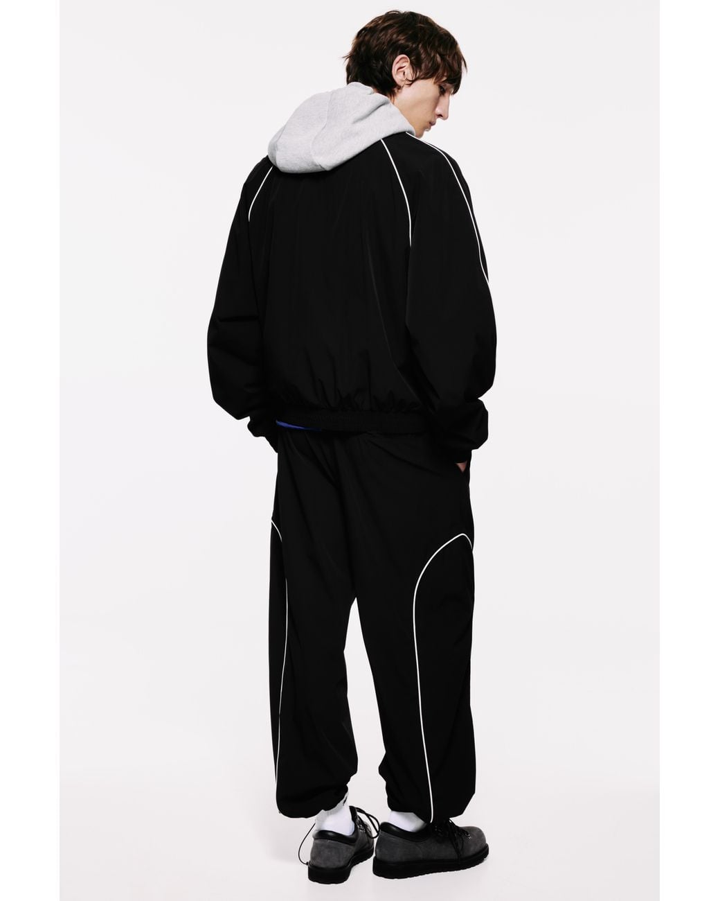 Pull&Bear Black Technical Piped Jogger Trousers for men