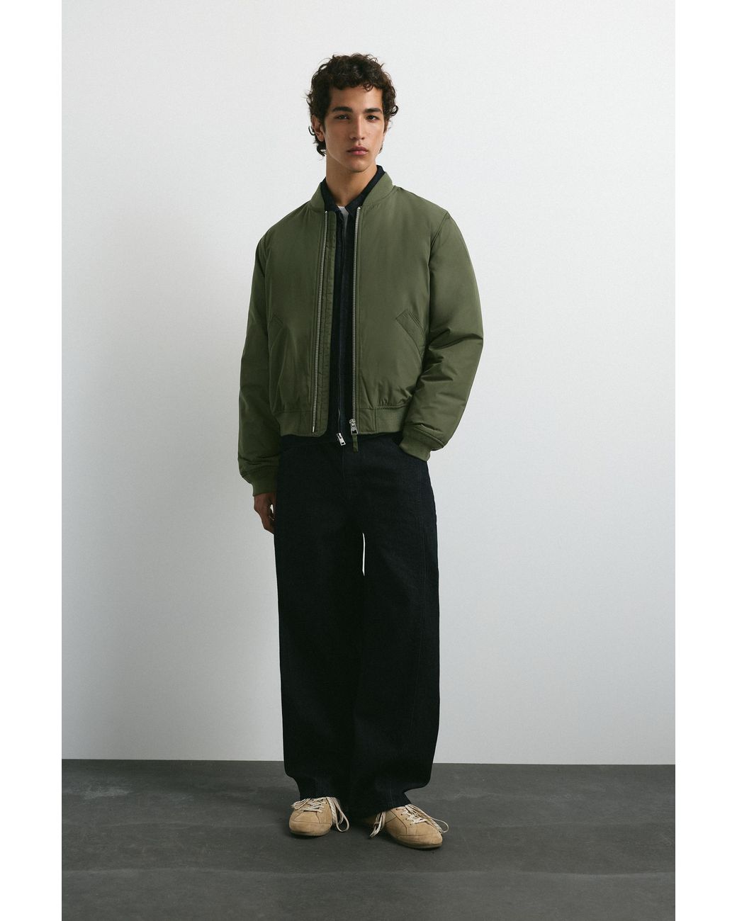 Pull&Bear Green Padded Bomber Jacket for men