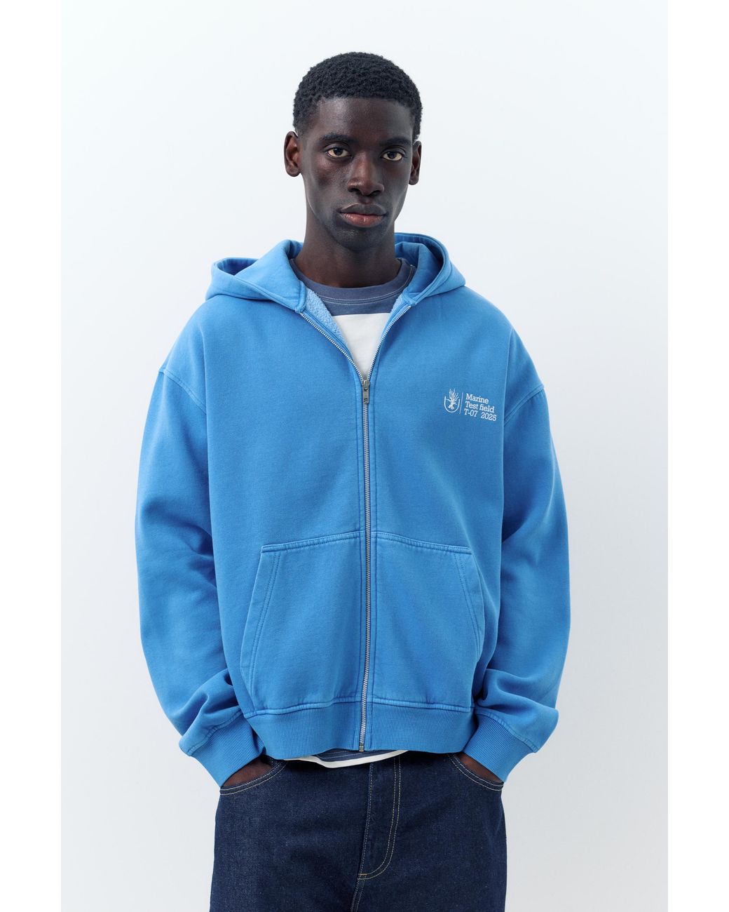 Pull&Bear Blue Hoodie With Zip for men