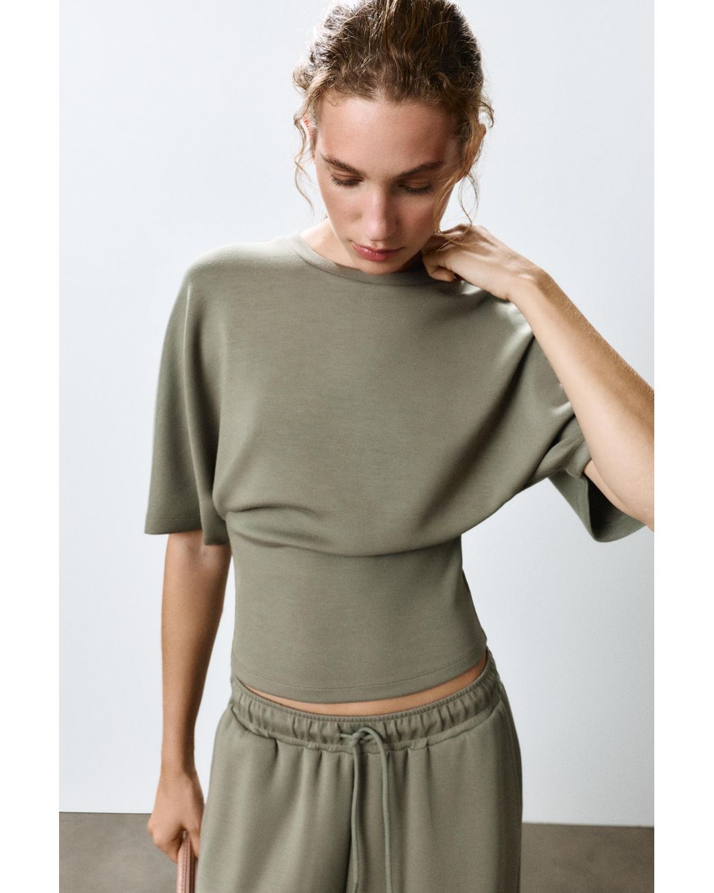 Pull&Bear Green Modal Batwing Sleeve T-Shirt