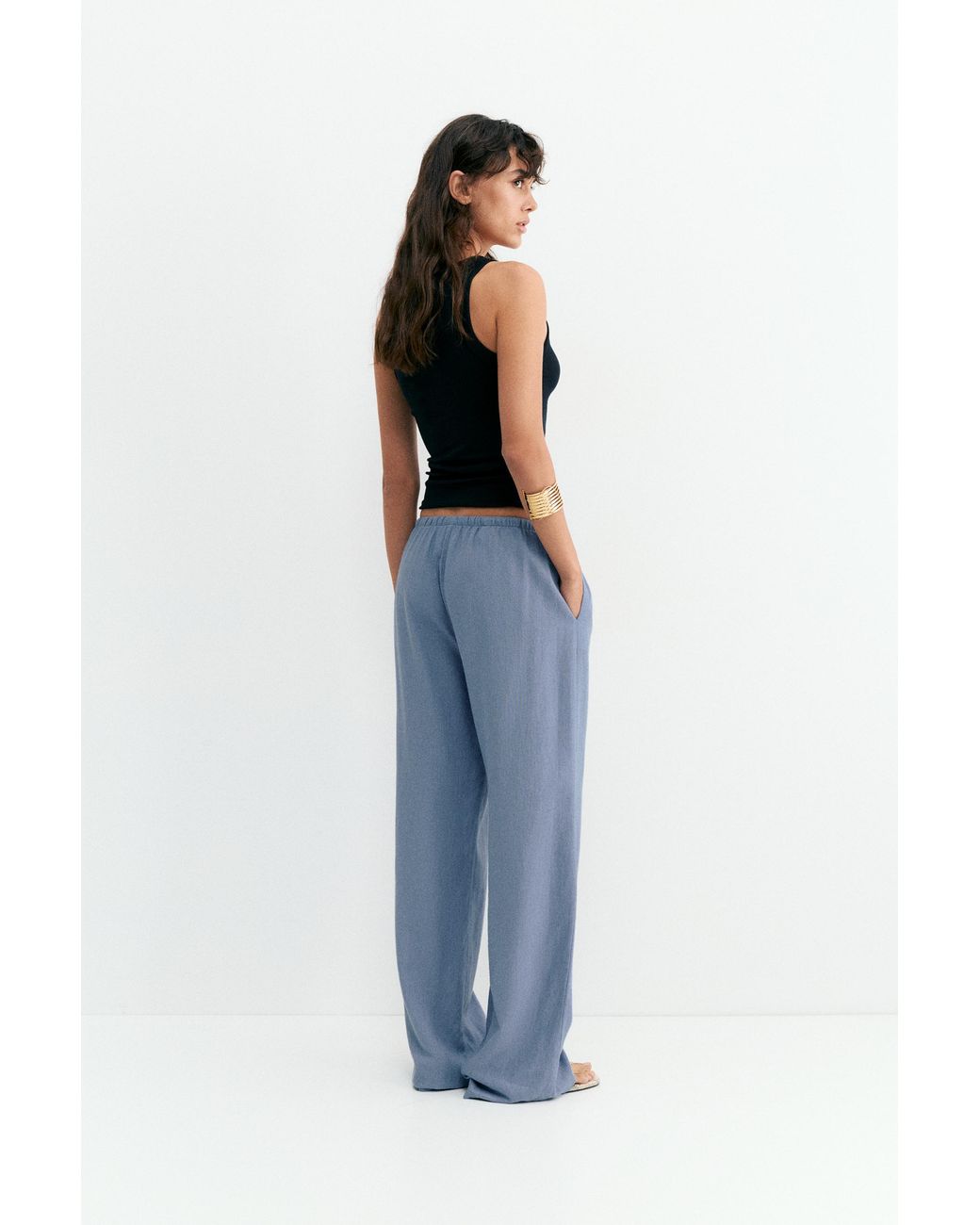 Pull&Bear Blue Linen Blend Joggers