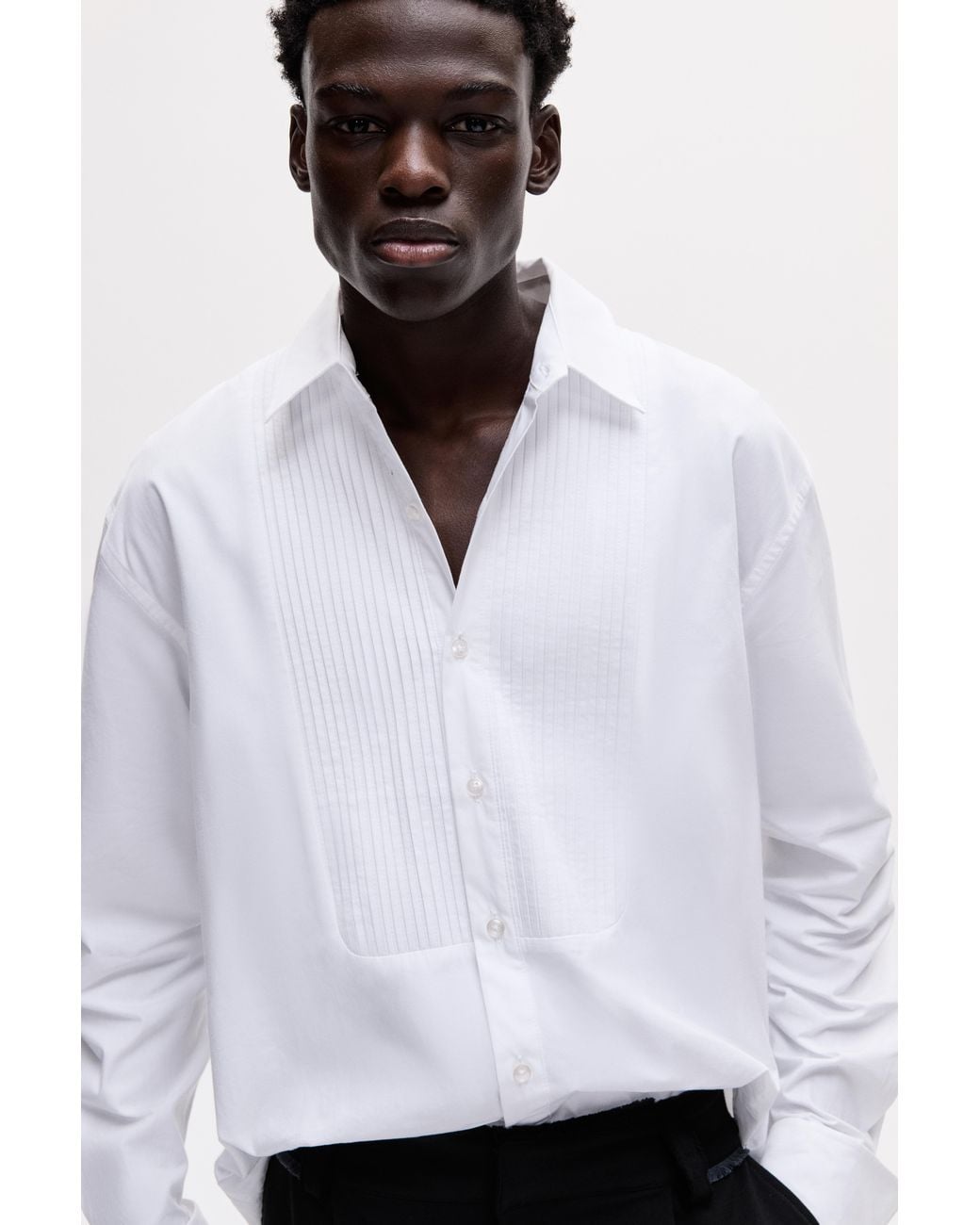 Pull&Bear White Oscar Ouyang Pleated Shirt for men