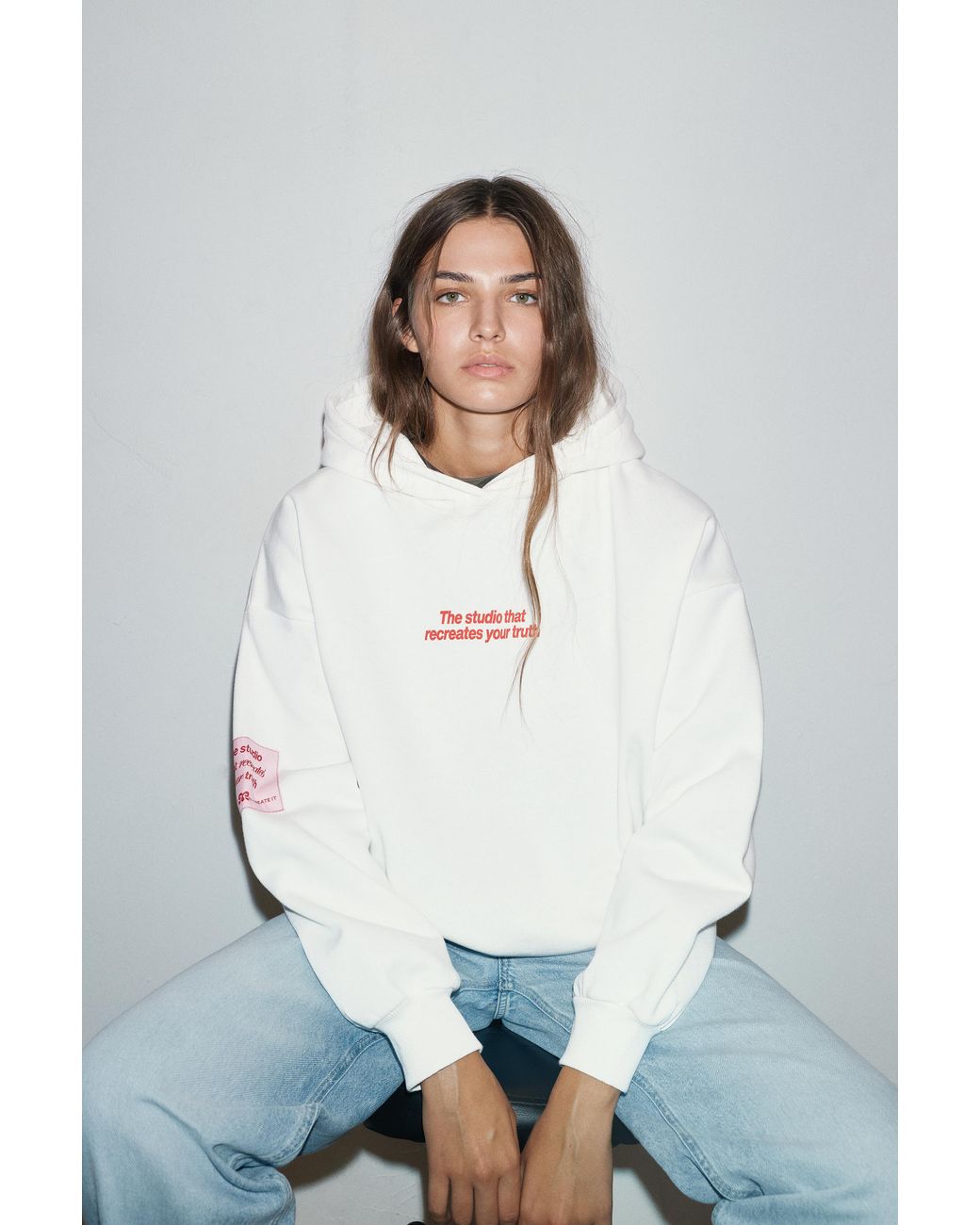 Pull&Bear White Text Hoodie