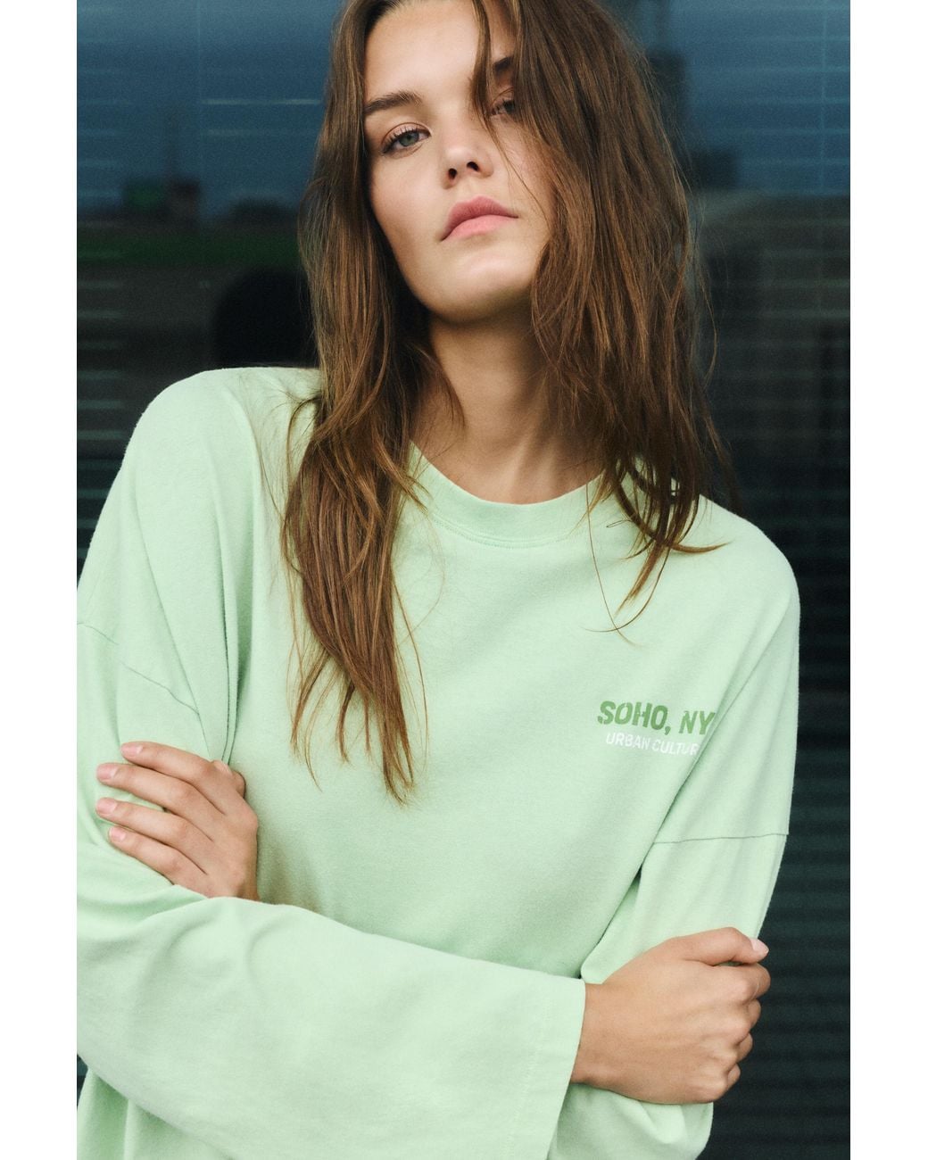 Pull&Bear Green Soho Oversize Graphic T-Shirt