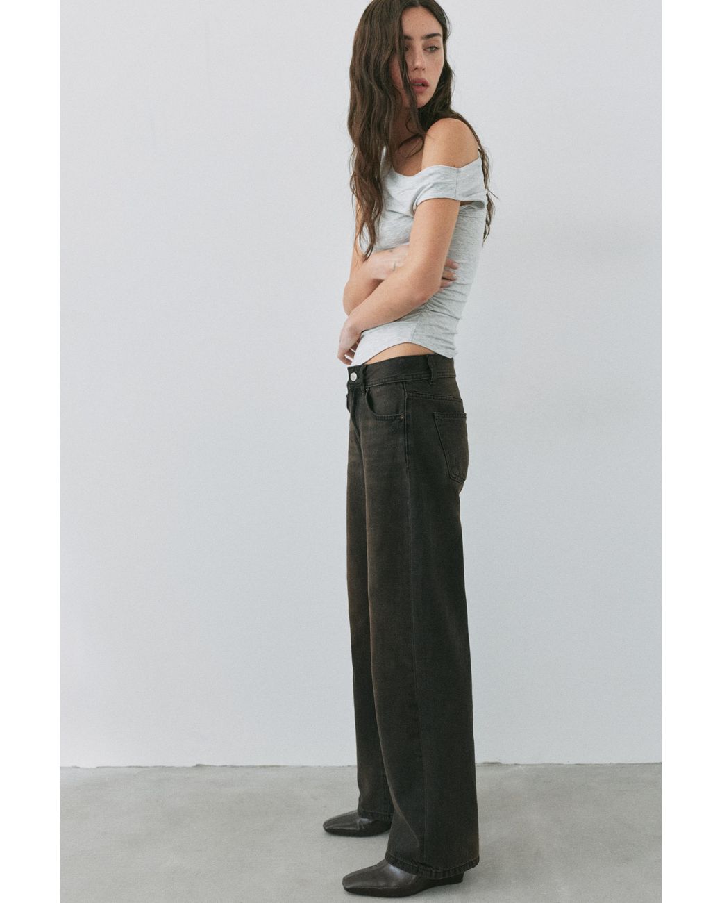 Pull&Bear Gray Low-Rise Straight-Leg Jeans