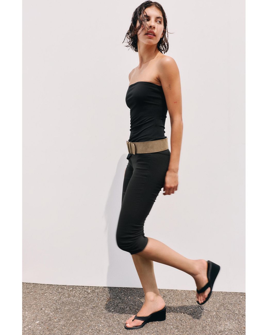 Pull&Bear Black Wide-Waist Capris