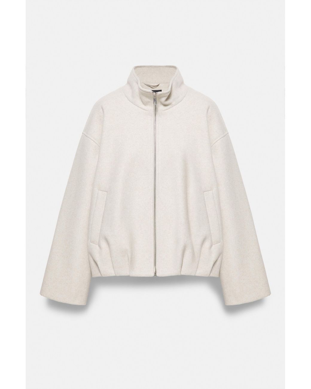 Pull&Bear White Wool-Blend Balloon Bomber Jacket