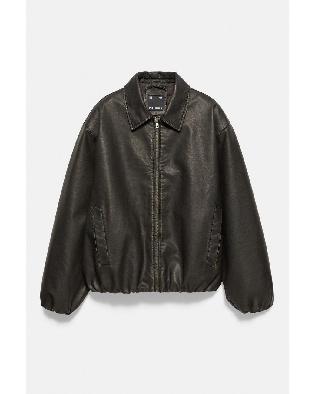 Pull&Bear Black Leather-Effect Balloon Jacket for men
