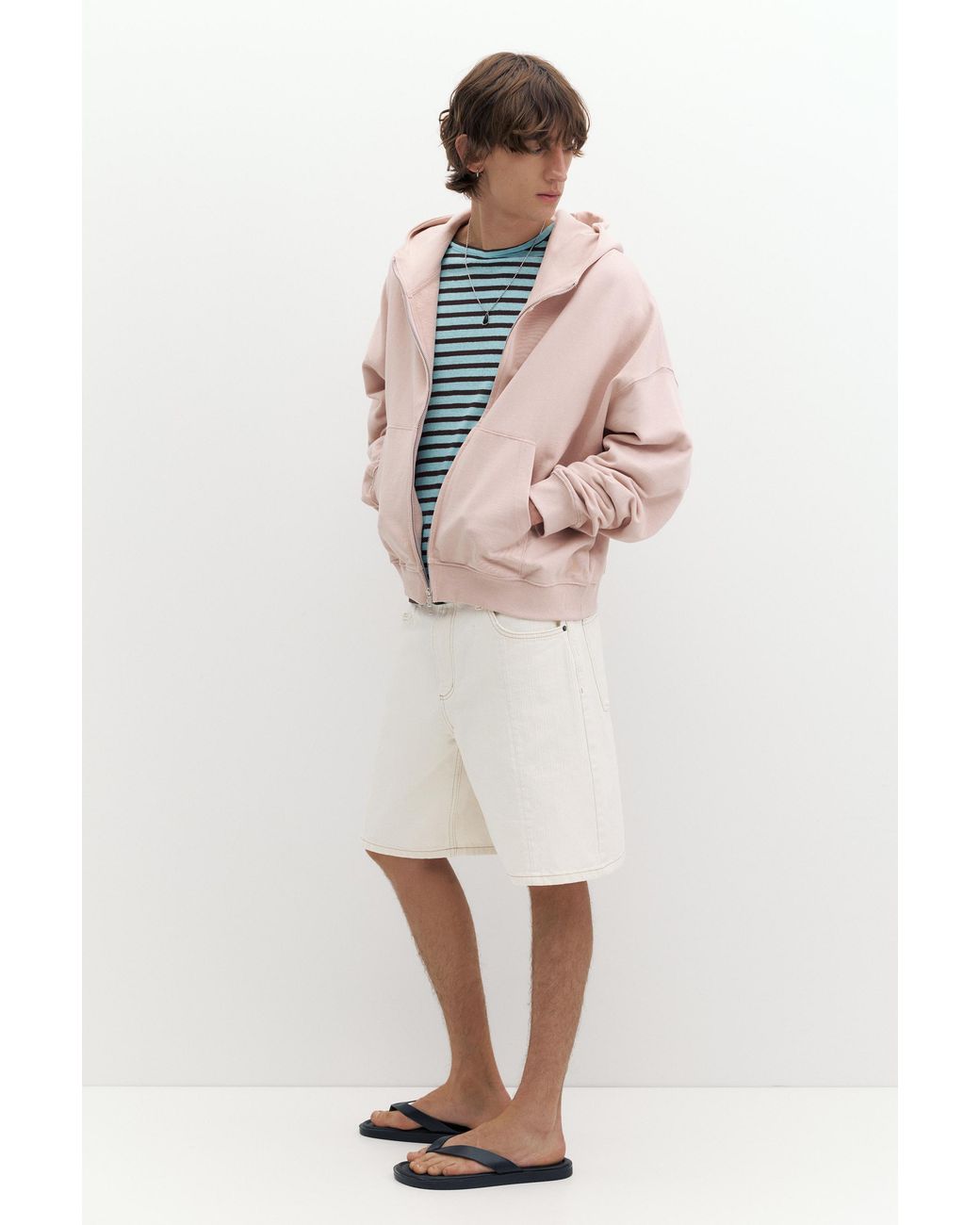 Pull&Bear Natural Relaxed Baggy Denim Bermuda Shorts for men