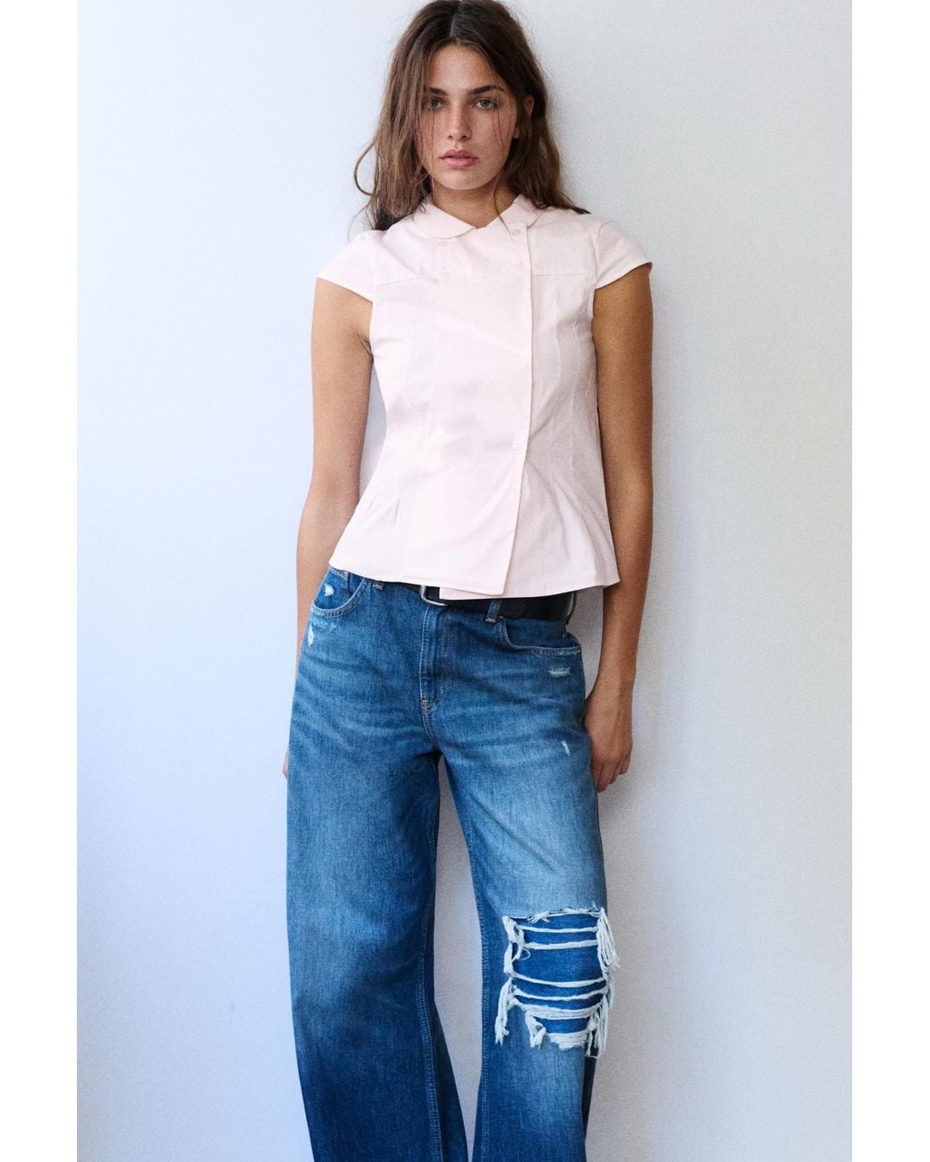 Pull&Bear Blue Peter Pan Collar Shirt