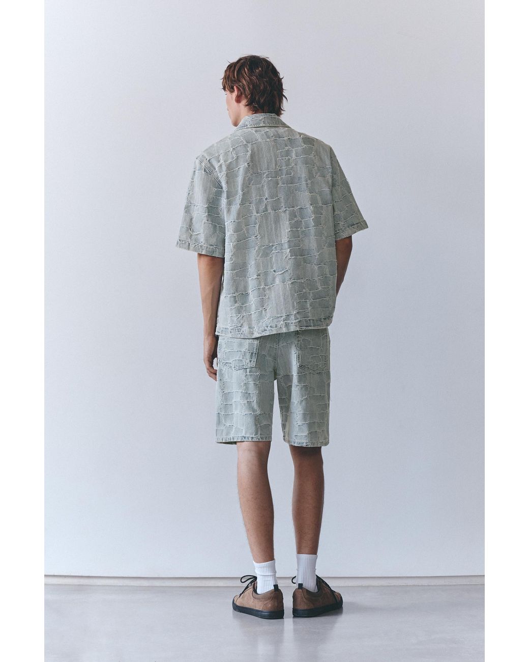 Pull&Bear Jacquard Denim Bermuda in het Blue voor heren