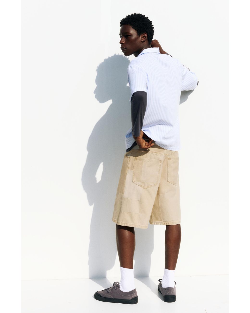 Pull&Bear Natural Jacquard Denim Bermuda Shorts for men
