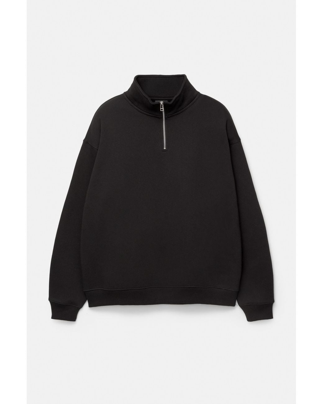 Pull&Bear Basic Sweater Met Ritskraag in het Black voor heren